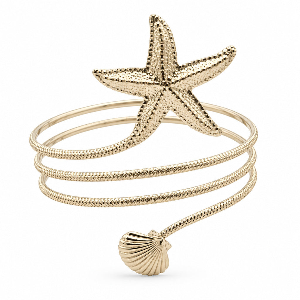 Bracelet spirale étoile de mer et coquillage doré
