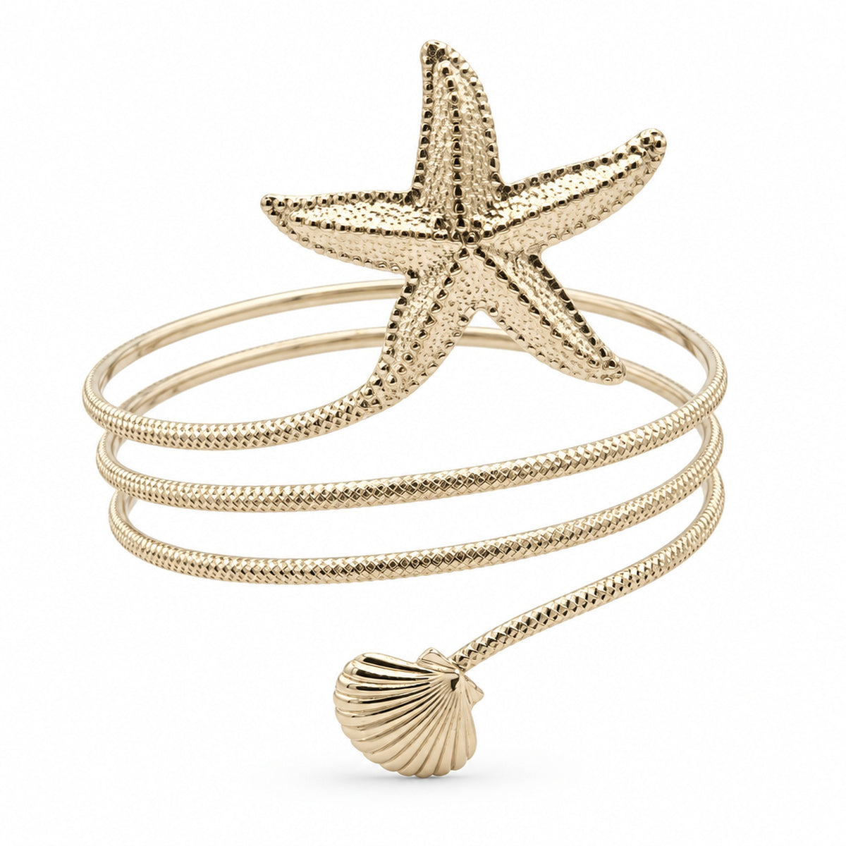 Bracelet spirale étoile de mer et coquillage doré
