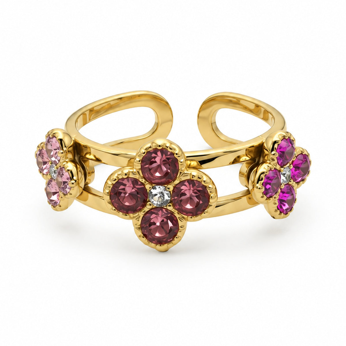 Bague trois trèfles réglable, coloris rose