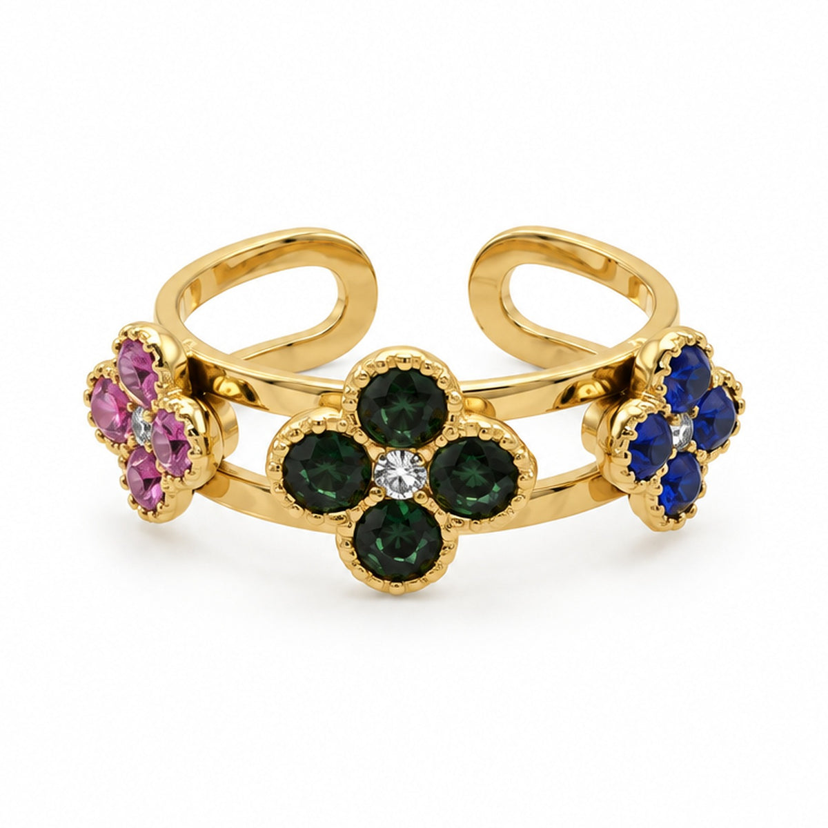 Bague trois trèfles réglable, coloris multicolore
