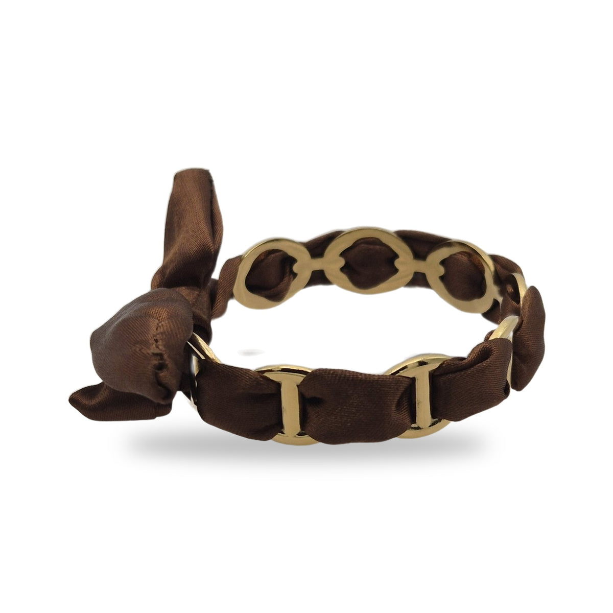 Bracelet ruban noué chocolat, profil