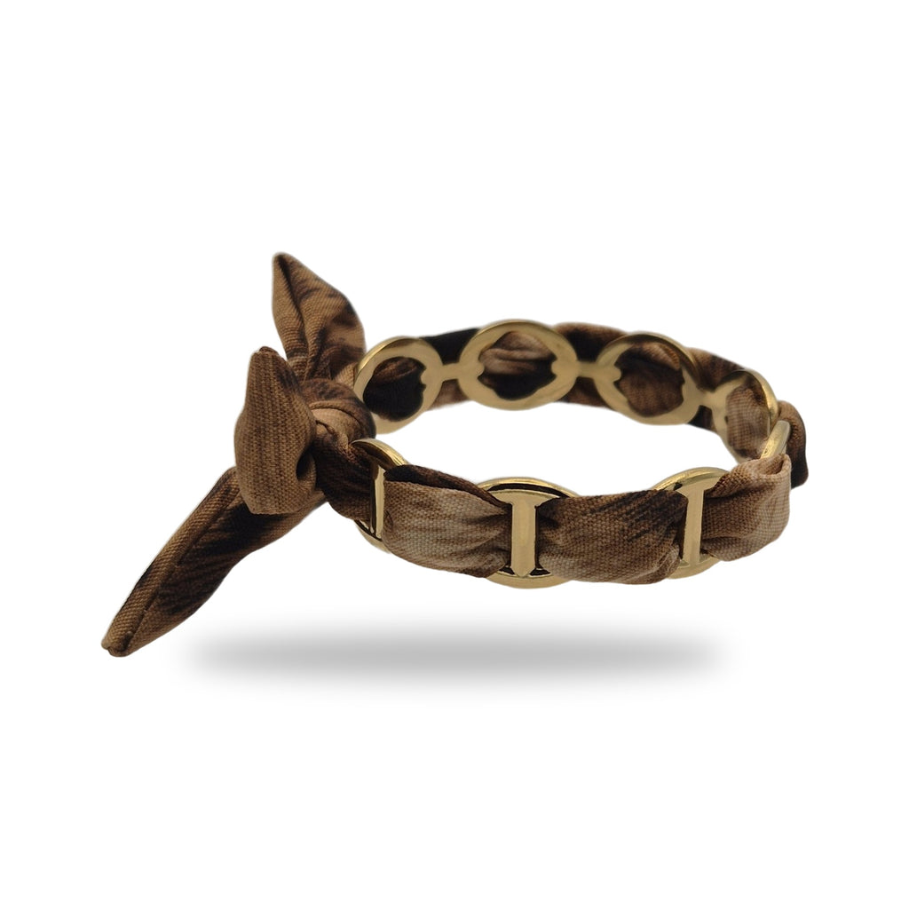 Bracelet ruban noué marbré marron, profil