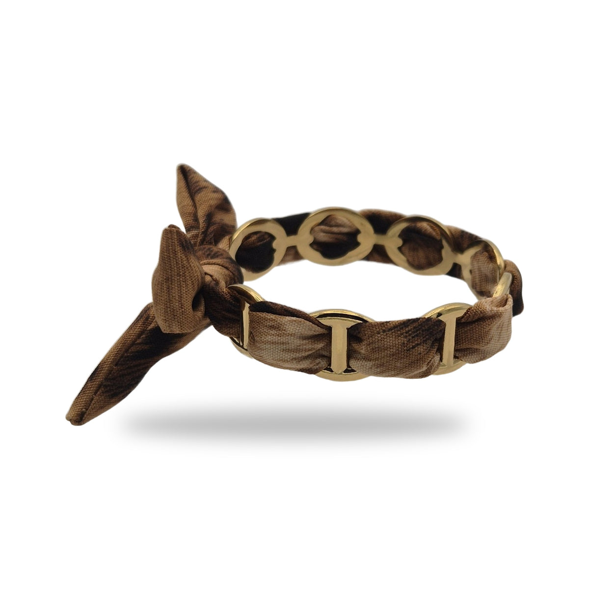 Bracelet ruban noué marbré marron, profil