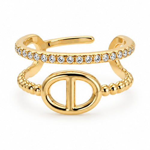 Bague double rang maillon marine réglable, dorée