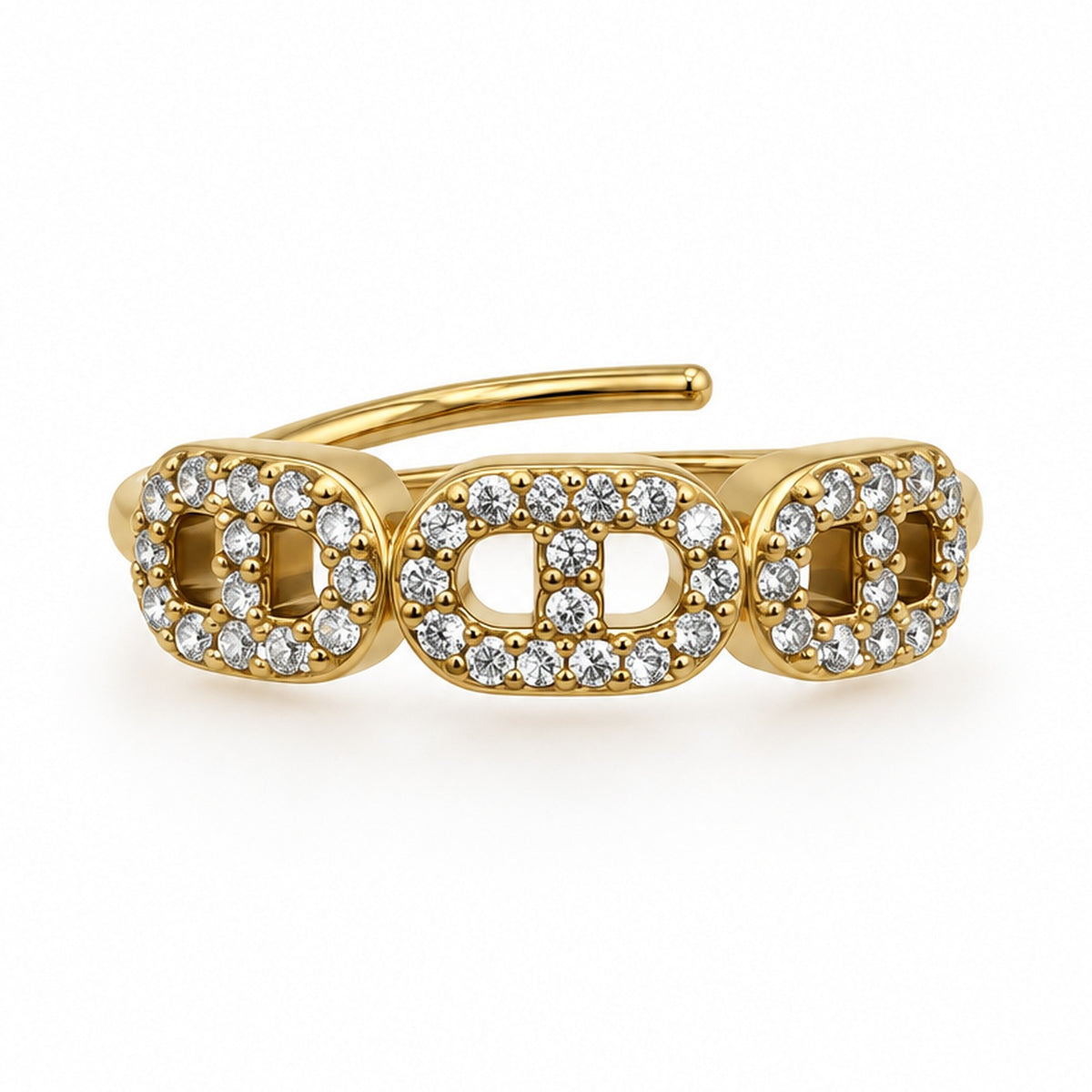 Bague maillons rectangles pavés réglable dorée