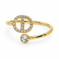 Bague maillon marine et pierre réglable, dorée