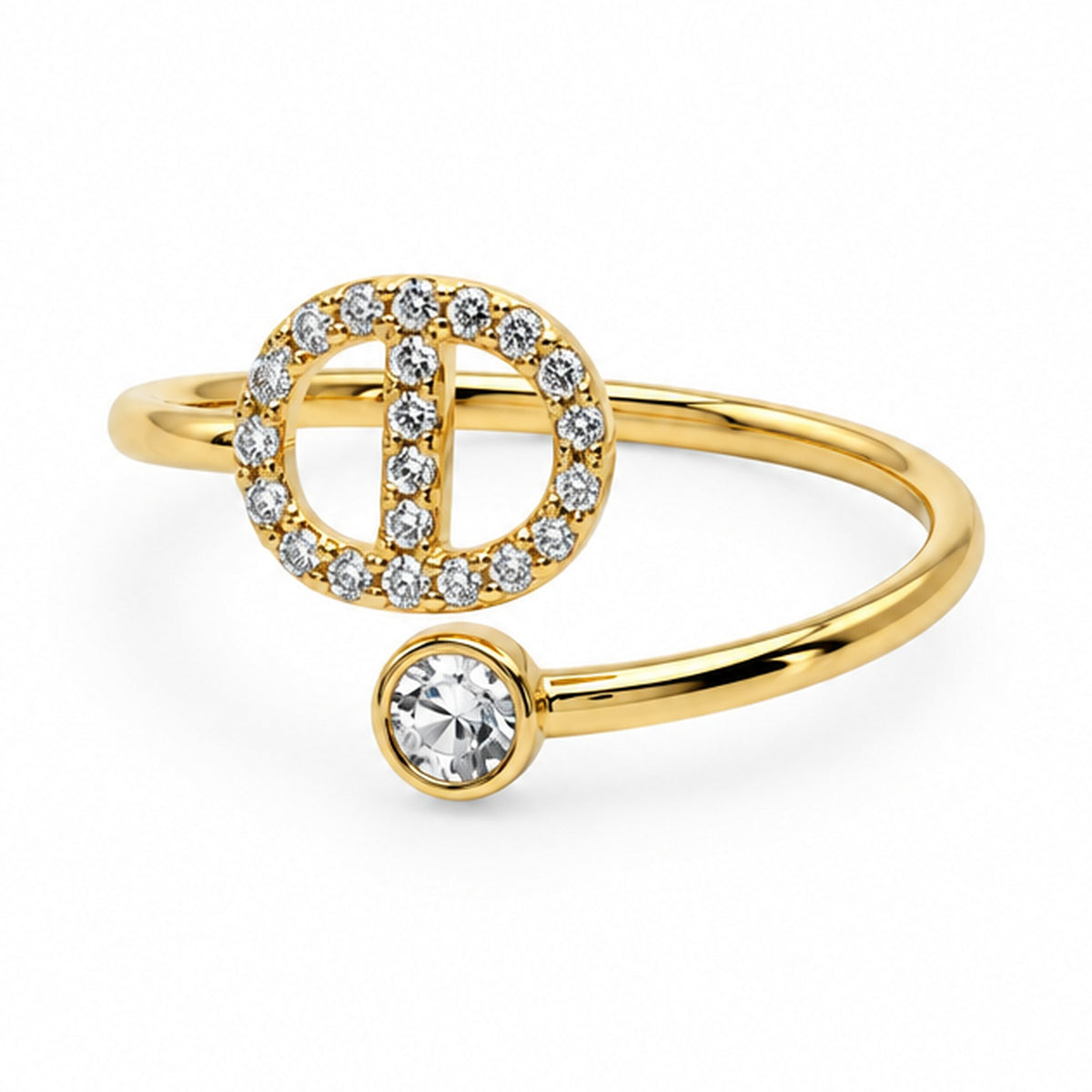 Bague maillon marine et pierre réglable, dorée