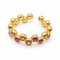 Bague bulles serties roses réglable dorée