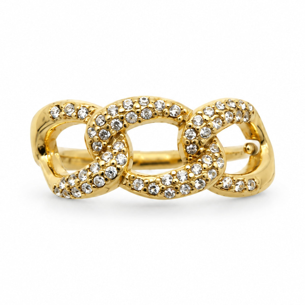 Bague gourmette pavée réglable dorée