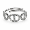 Bague trois maillons marine pavés réglable, argentée