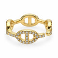 Bague maillons marine pavés ouverte réglable, dorée