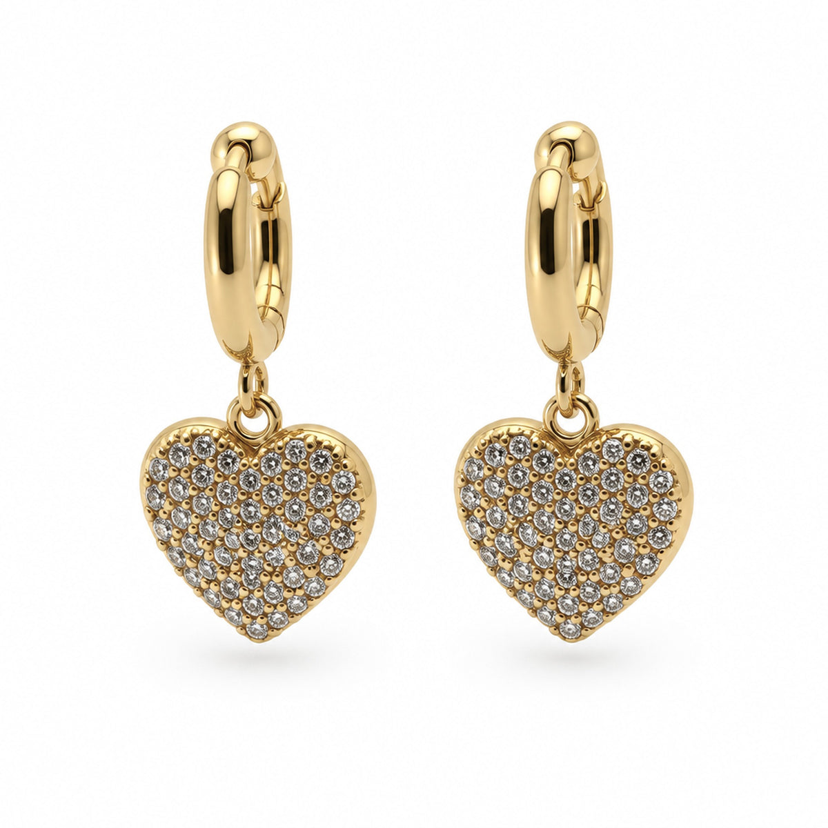 Boucles d'oreilles Cœur Pavé dorées, vue de face