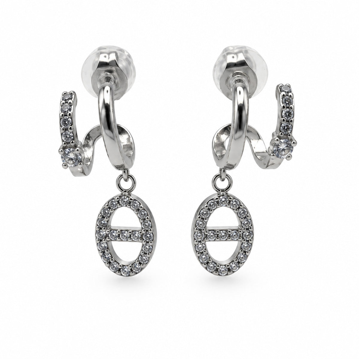Boucles d'oreilles Ancre Scintillante argentées, vue de face