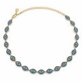 Collier œil protecteur pavé bleu, acier 316L doré