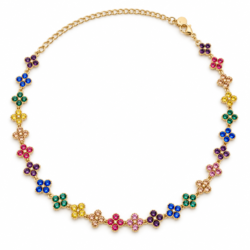 Collier trèfles cristal arc-en-ciel