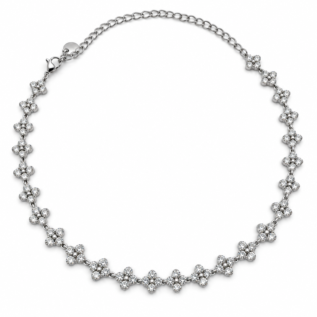 Collier trèfles cristal cristal argenté