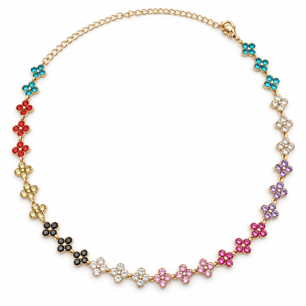 Collier trèfles cristal multicolore par blocs
