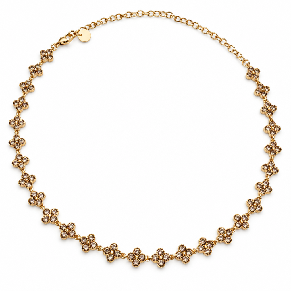 Collier trèfles cristal champagne