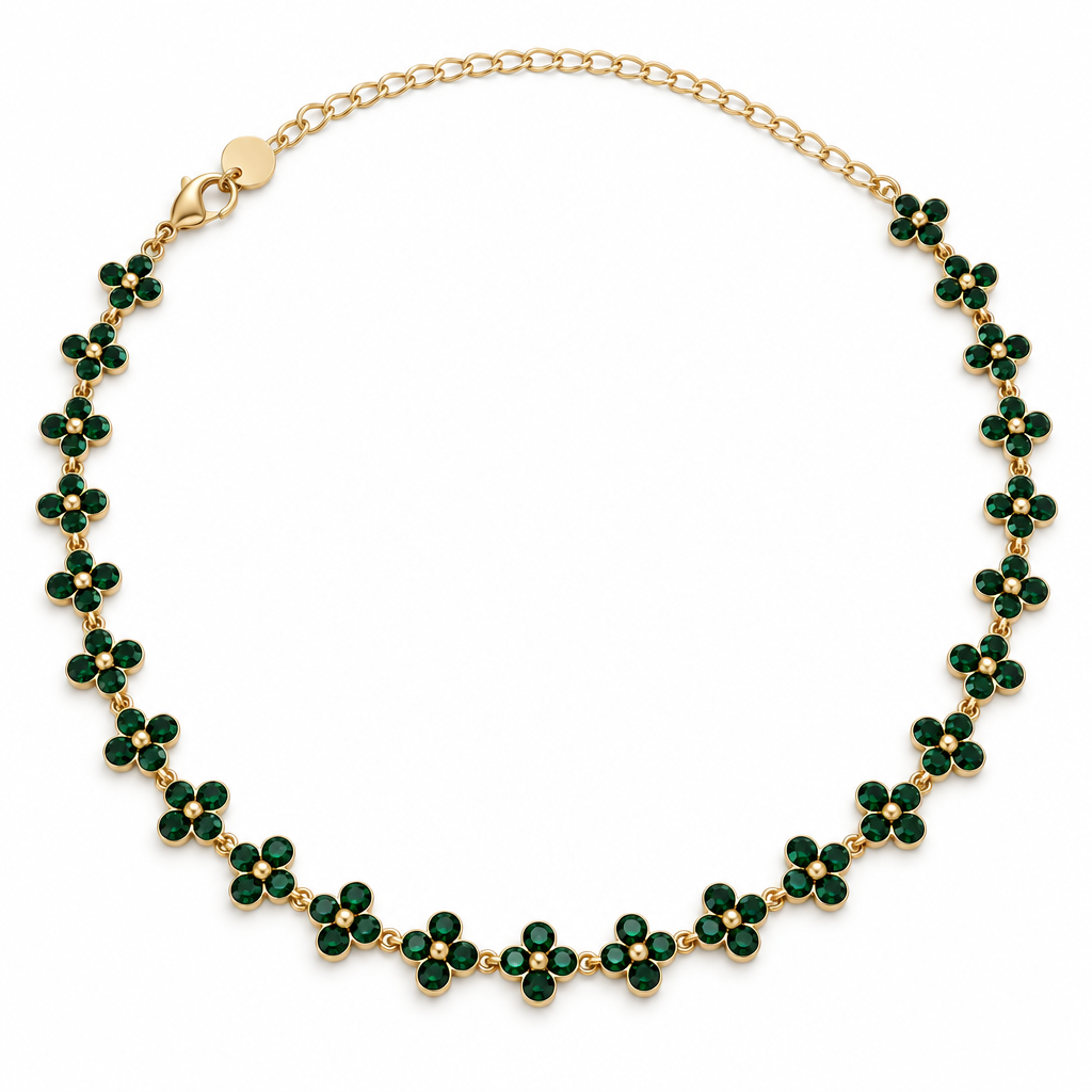 Collier trèfles cristal vert émeraude