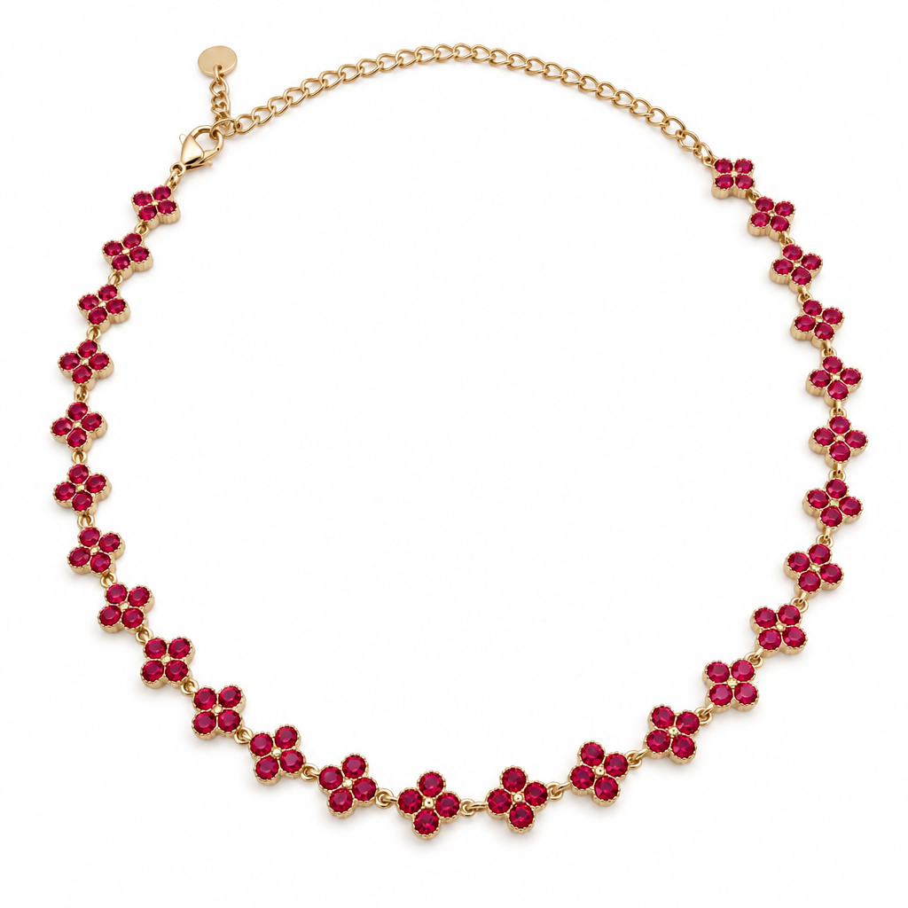 Collier trèfles cristal fuchsia