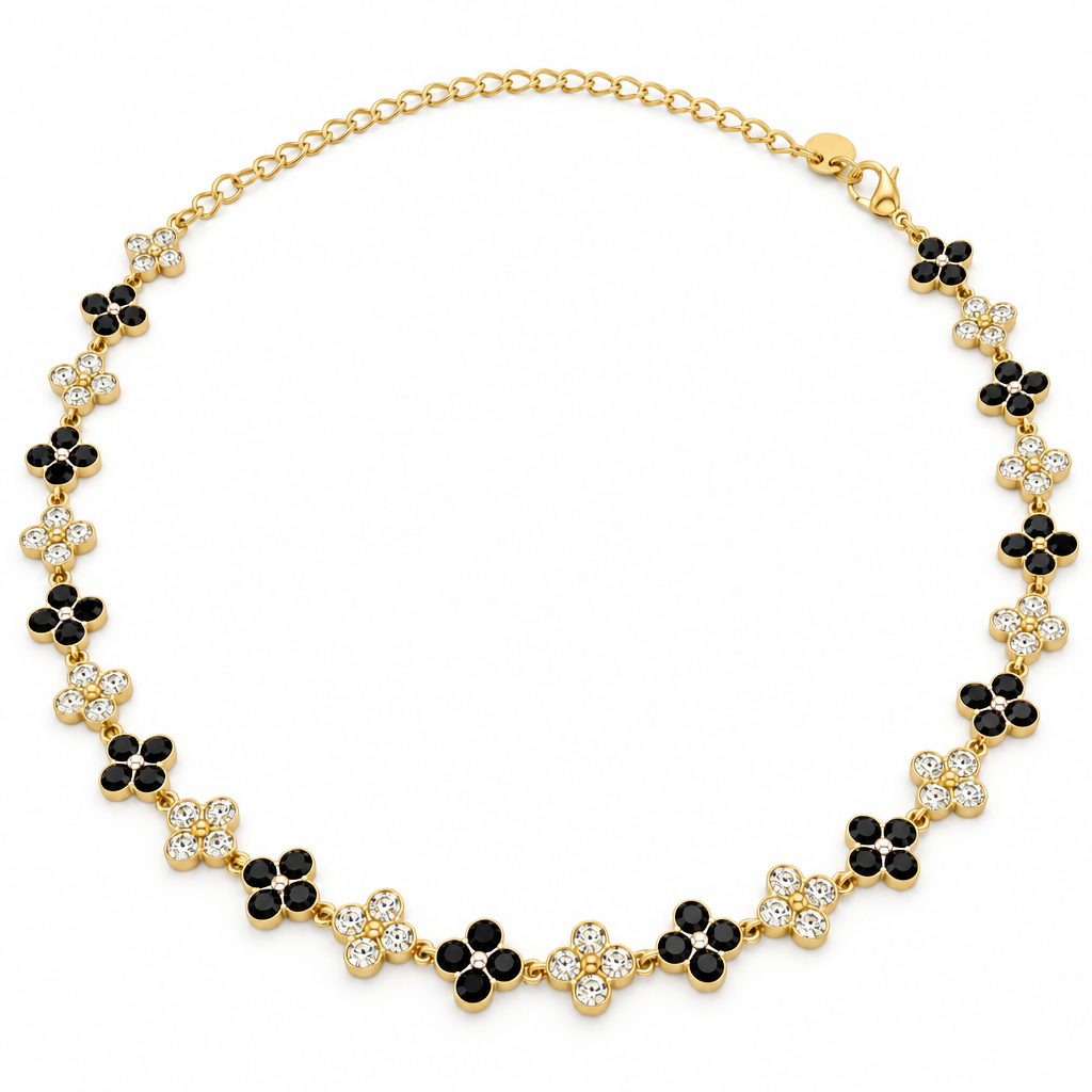 Collier trèfles cristal noir-cristal