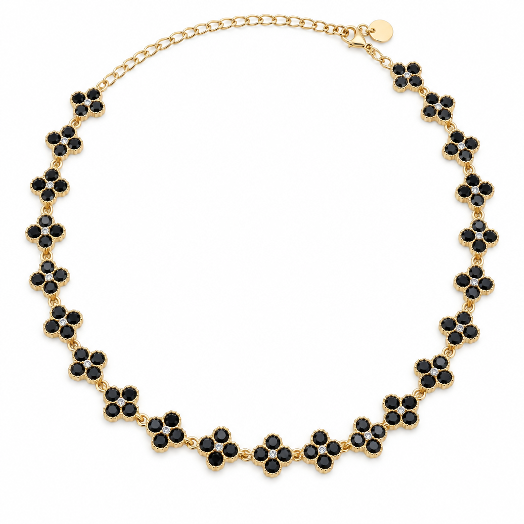 Collier trèfles cristal noir