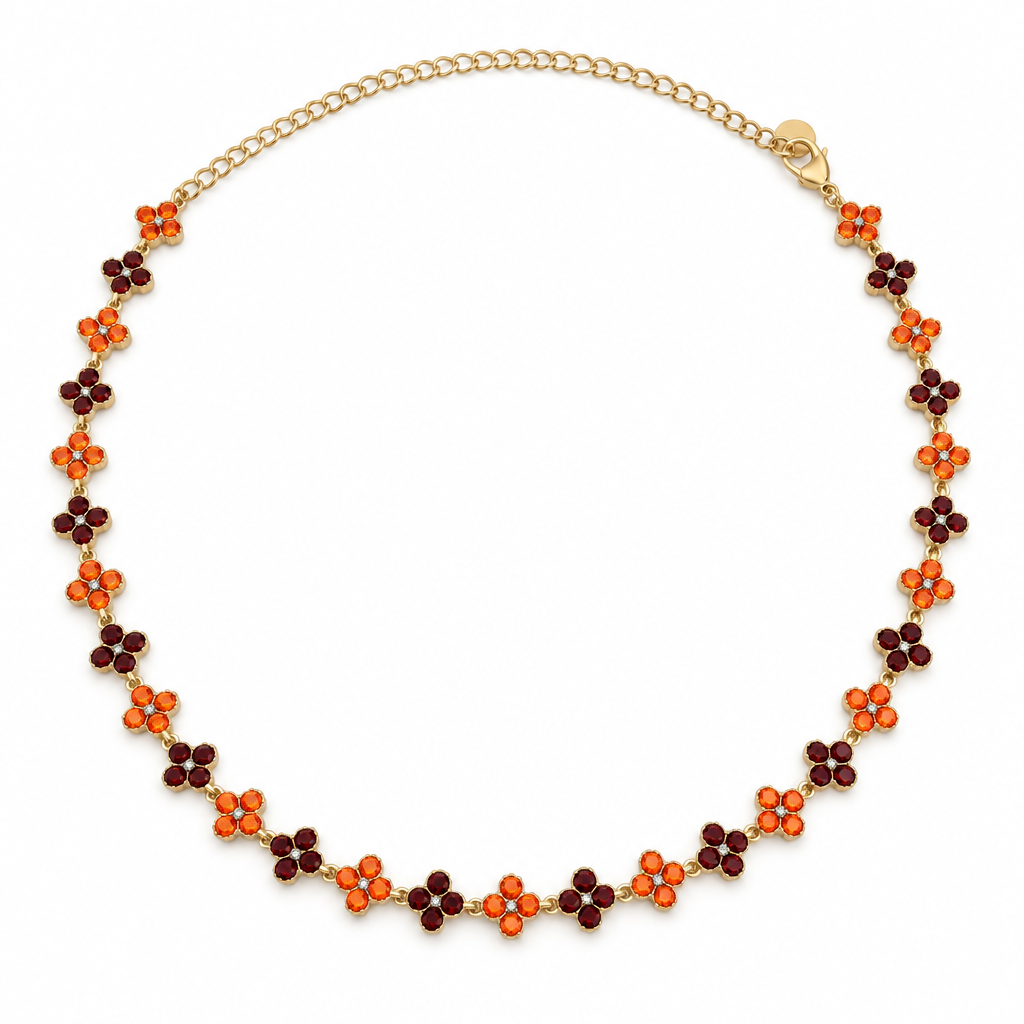 Collier trèfles cristal orange-grenat