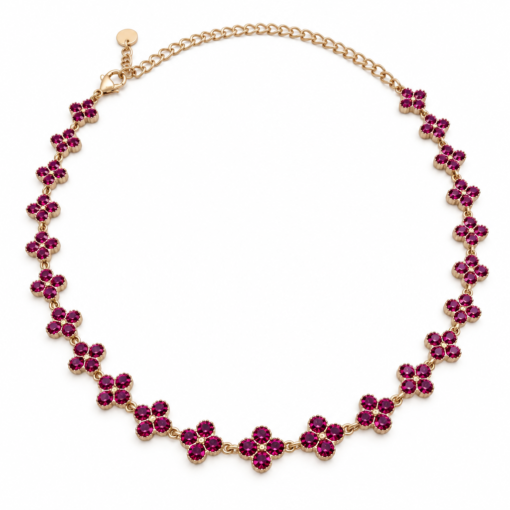 Collier trèfles cristal prune