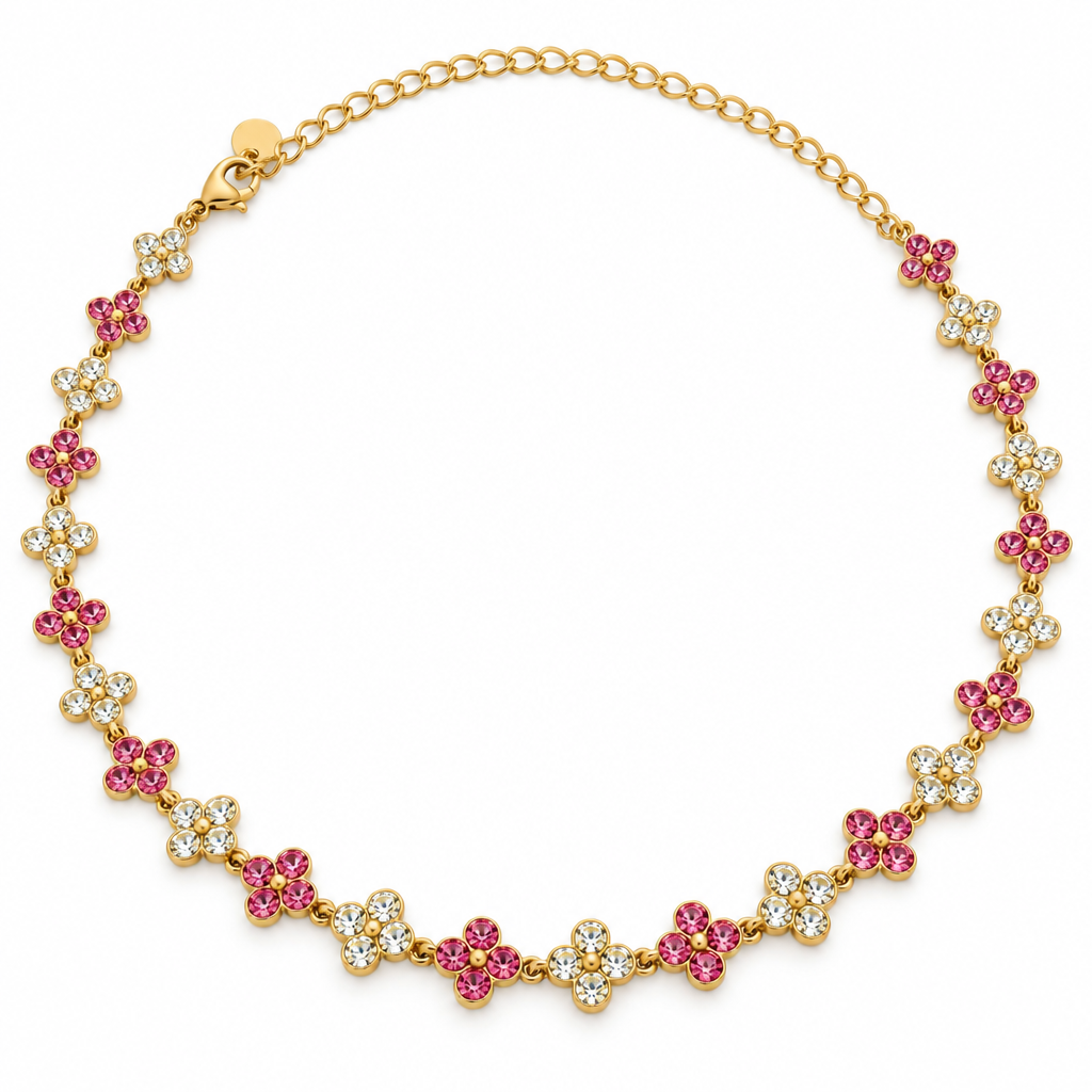 Collier trèfles cristal rose-cristal