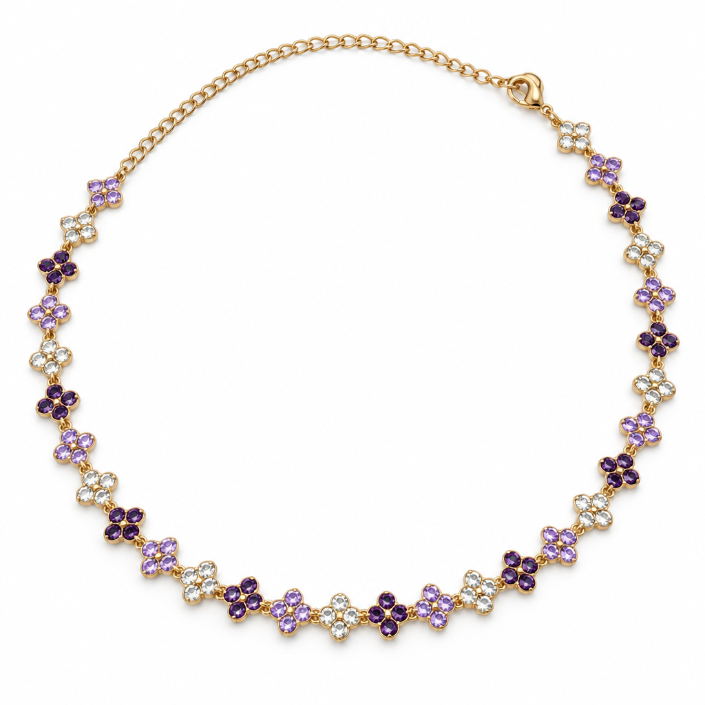 Collier trèfles cristal violet-lilas-cristal