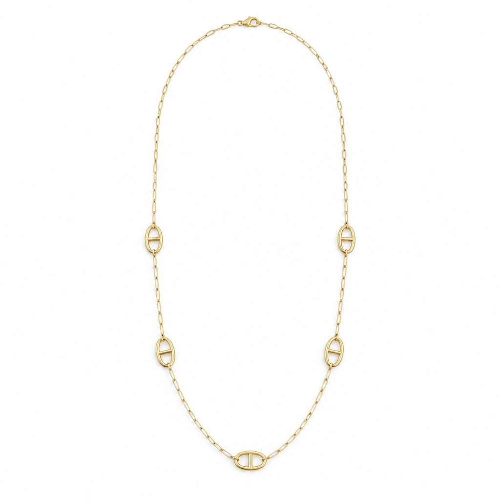 Sautoir chaîne et maillons marine, acier 316L doré - Debo Bijoux