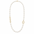 Sautoir perles blanc nacré, acier 316L doré - Debo Bijoux