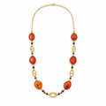 Collier mi-long perles couleur ambre, acier 316L doré - Debo Bijoux