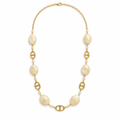 Collier mi-long perles ivoire marbré, acier 316L doré - Debo Bijoux