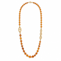 Sautoir perles facettées couleur ambre, acier 316L doré - Debo Bijoux
