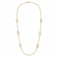 Sautoir chaîne et cabochons irisés beige, acier 316L doré - Debo Bijoux