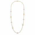 Sautoir perles et trèfles rose pâle, acier 316L doré - Debo Bijoux