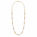 Sautoir perles et cristaux couleur ambre, acier 316L doré - Debo Bijoux