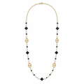 Sautoir perles et trèfles noirs, acier 316L doré - Debo Bijoux