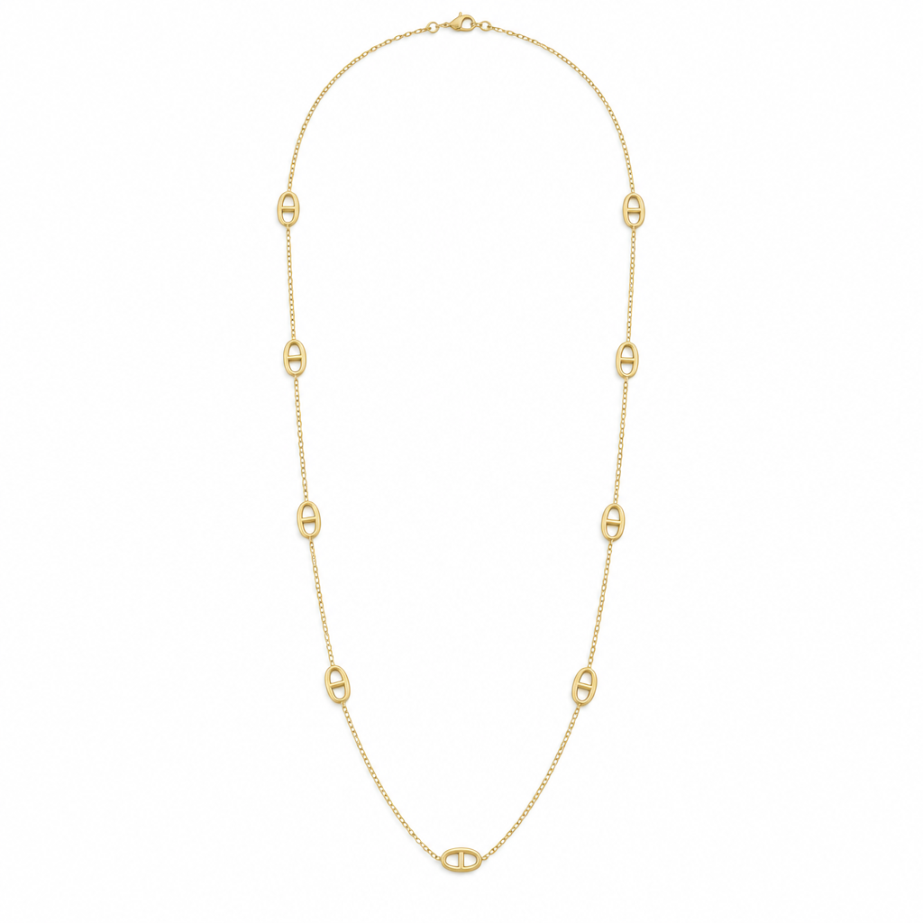 Sautoir fin neuf maillons marine, acier 316L doré - Debo Bijoux