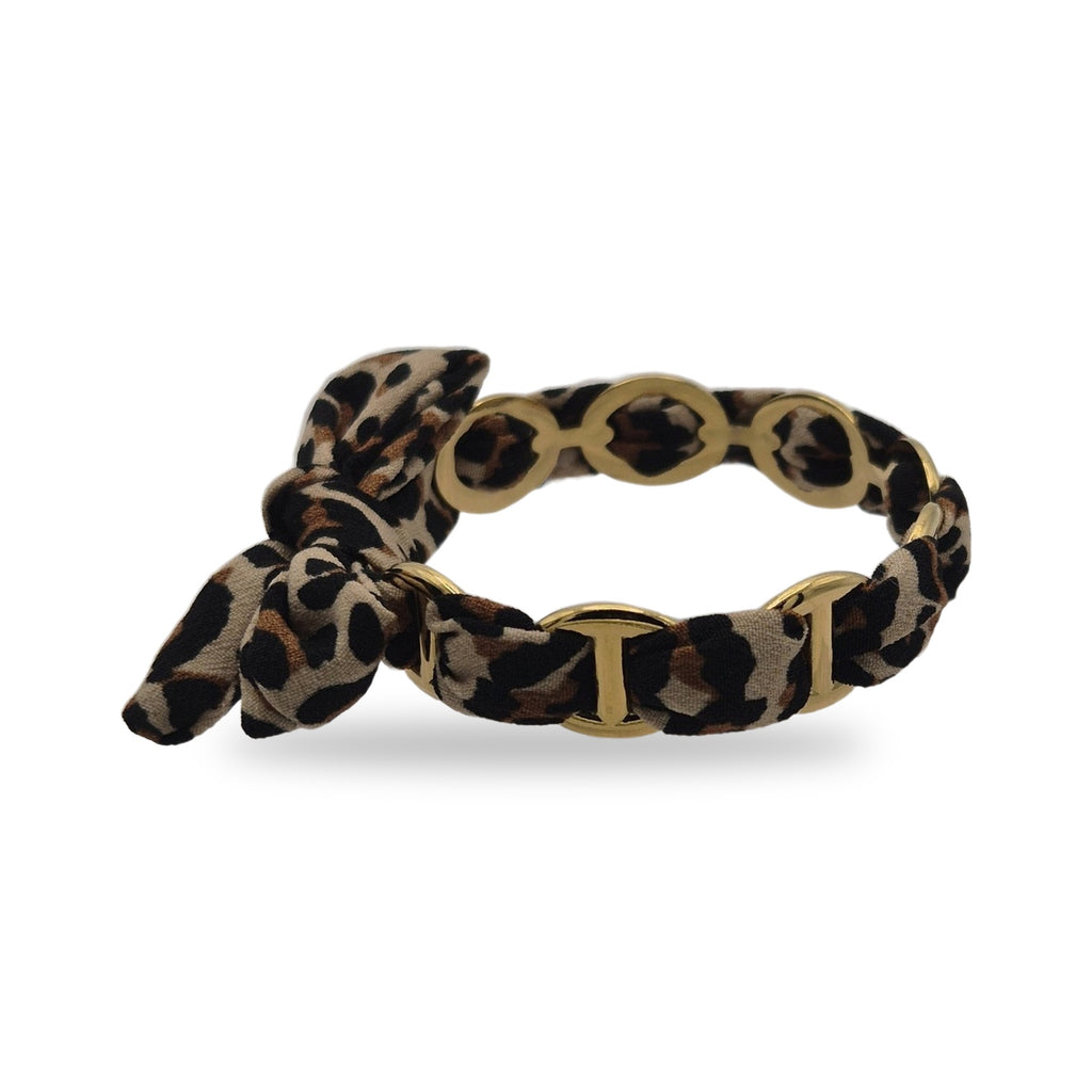 Bracelet ruban noué léopard, profil