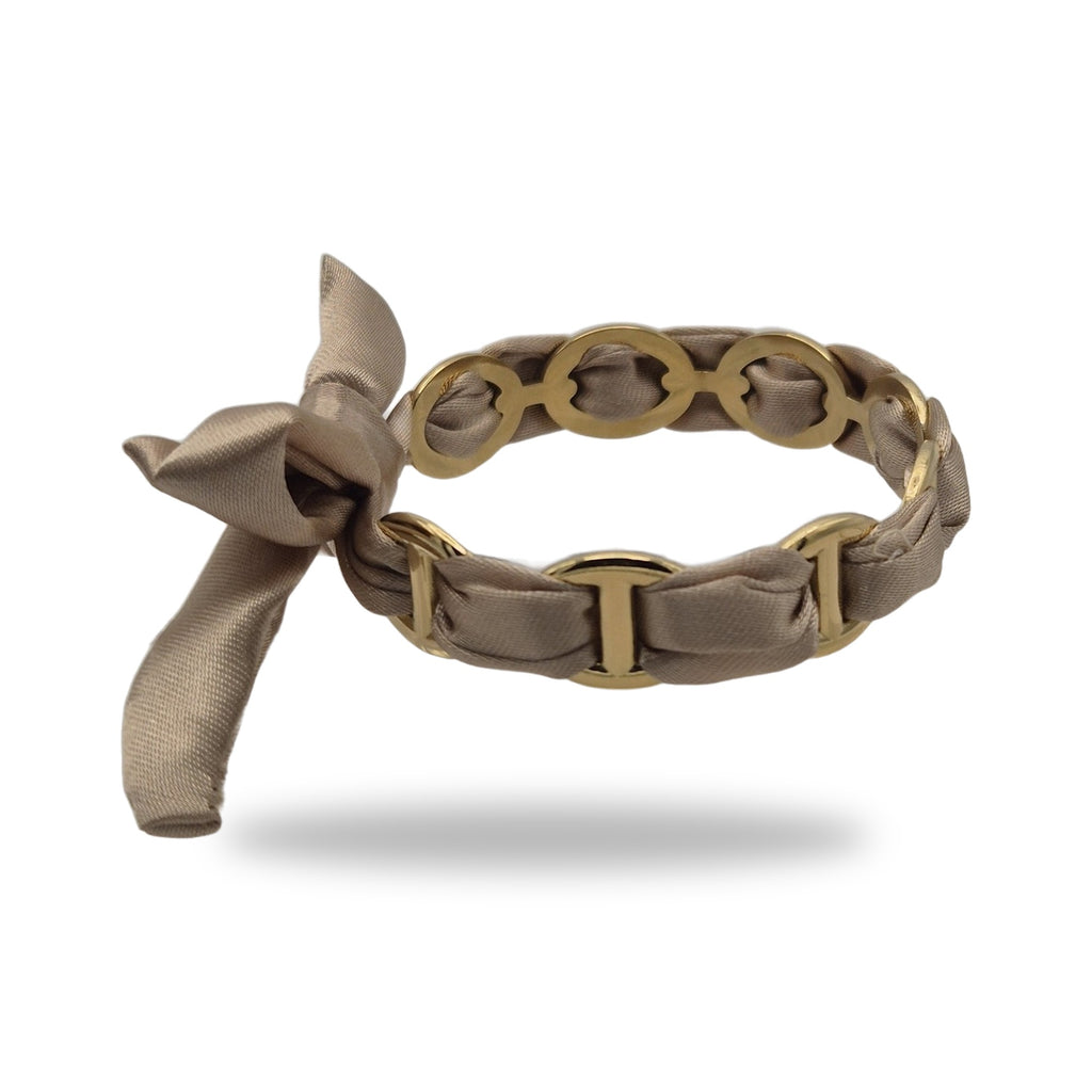 Bracelet ruban noué taupe, profil