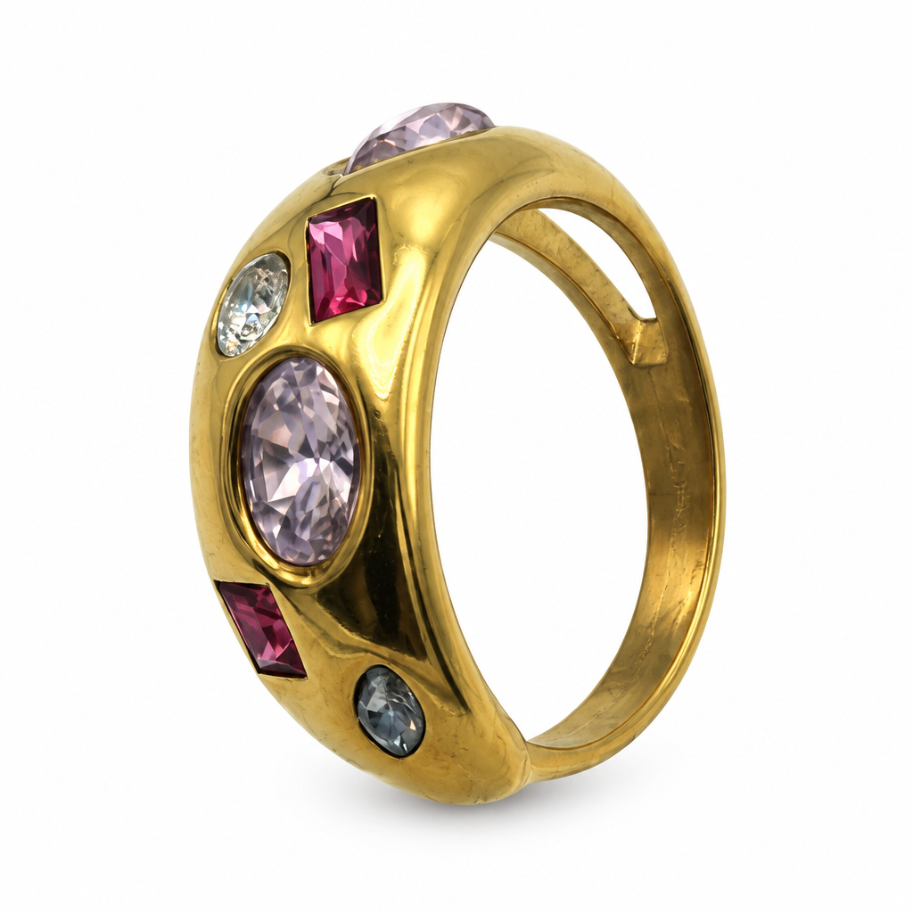 Bague dôme réglable rose doré, vue de côté