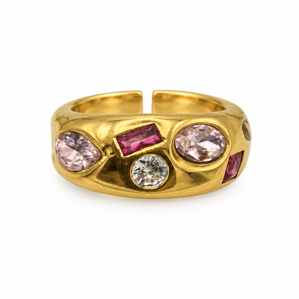 Bague dôme réglable rose doré, vue de face