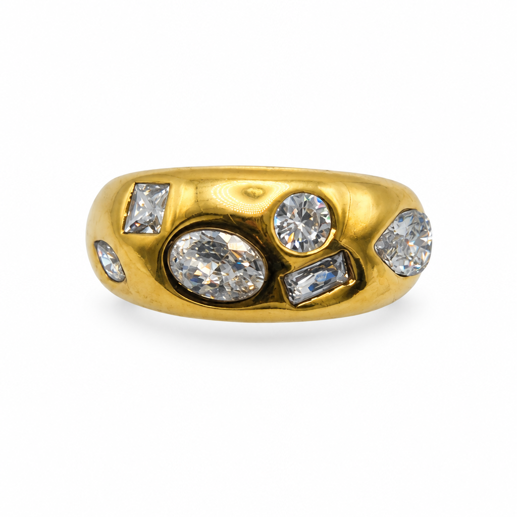 Bague dôme réglable cristal doré, vue de face