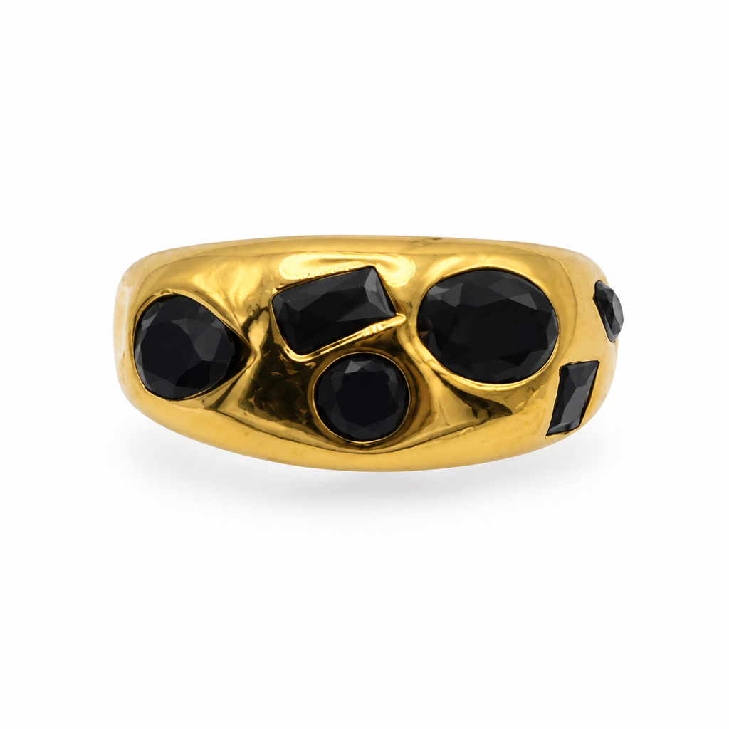 Bague dôme réglable noir doré, vue de face