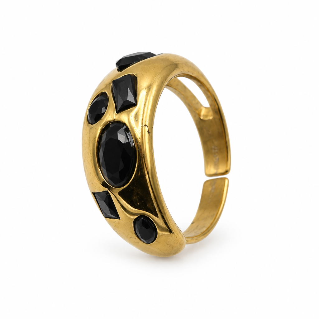 Bague dôme réglable noir doré, vue de côté
