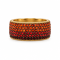 Bague jonc pavée réglable rouge orangé, vue de face
