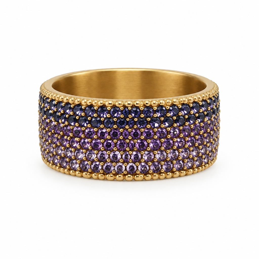 Bague jonc pavée réglable violet, vue de face