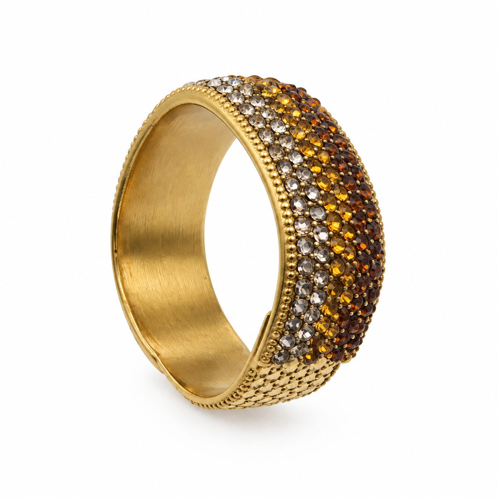 Bague jonc pavée réglable ambre, vue de côté